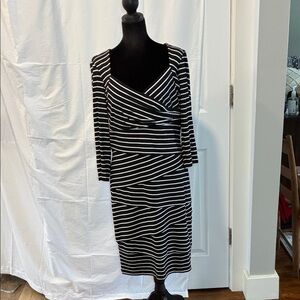 White House Black Market Black & White Striped Midi Wrap Dress